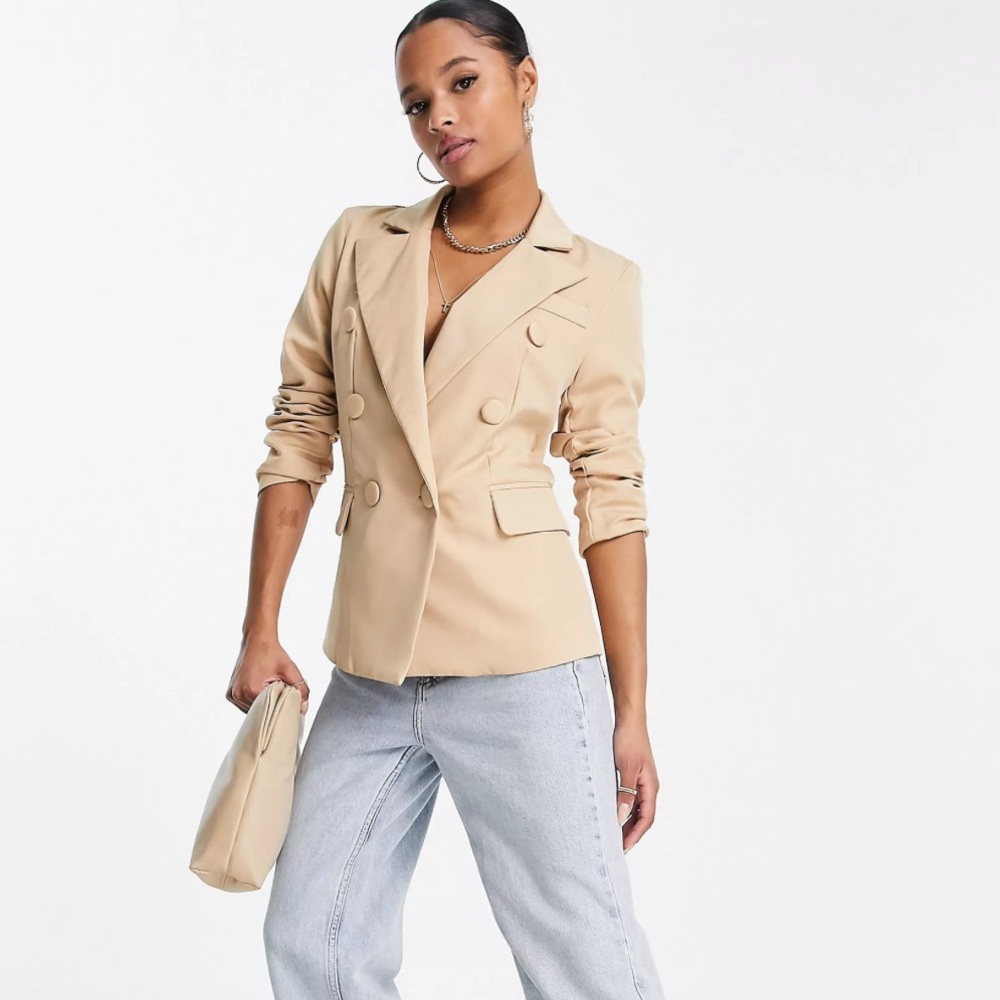 Parisian Petite double breasted blazer in camel